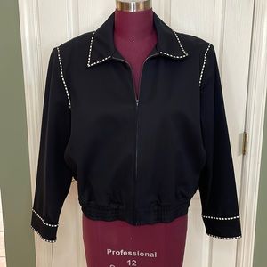 St John Sport by Marie Gray zip up jacket white stitch trim in Onyx size L